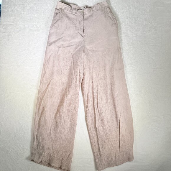 Jason Wu Women’s Pants Large Crinkle high waisted wide leg flowy neutral crepe - Picture 1 of 8